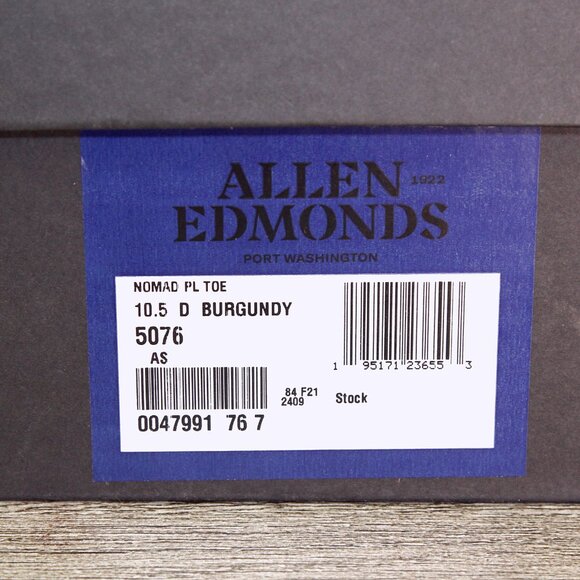 *NIB* $345 Allen Edmonds NOMAD Plain Toe 10.5 D Burgundy Suede * add $15 Trees - Picture 11 of 13
